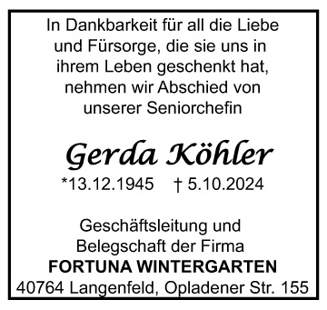 Wir nehmen Abschied von Gerade Köhler